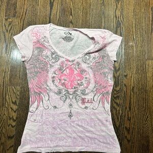 Lei Light Pink Graphic Tee with Black and Dark Pink Accents
